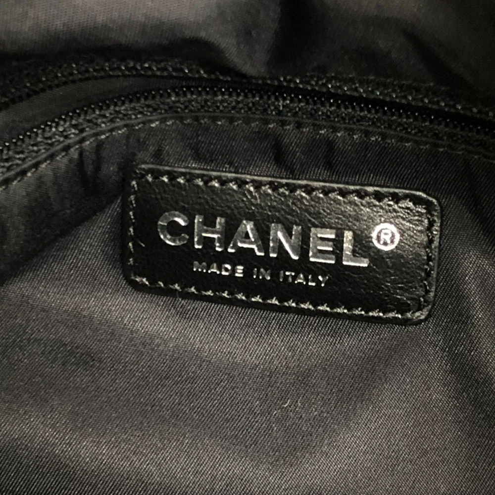 CHANEL Black Leather Logo Tote Bag